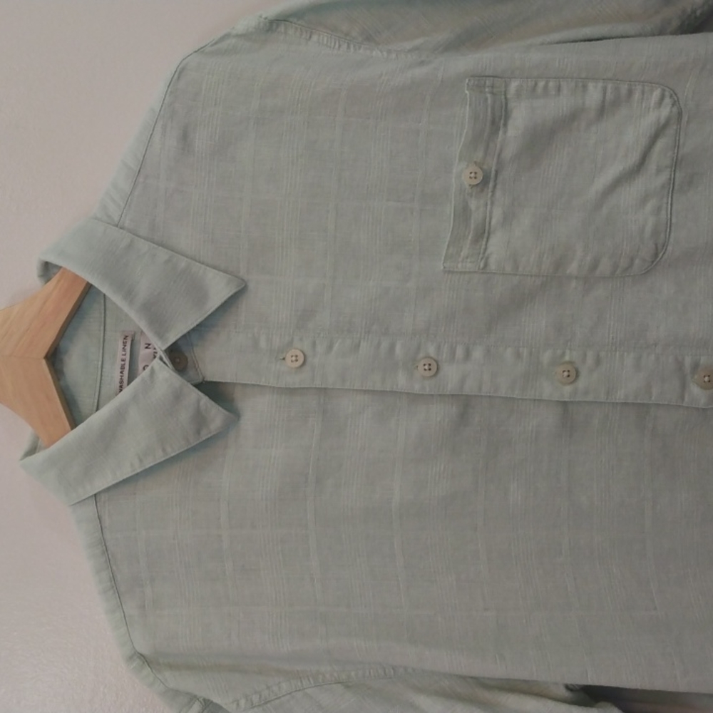 Ron Chereskin XL Light Green Linen/Rayon Camp Shirt